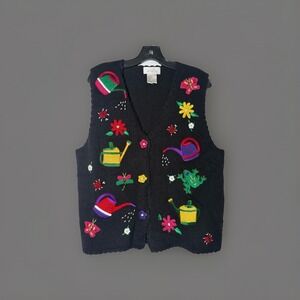 1980s Mandal Bay Insects Bugs Gardening Flowers Butterfly Sweater Vest L Teacher
